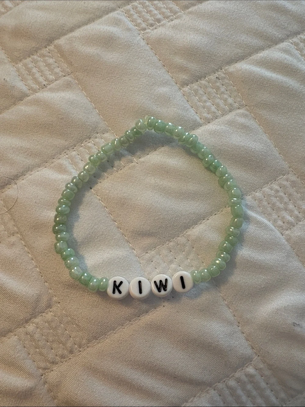 Kiwi Light Green Bead Stretch Bracelet with Letter Beads